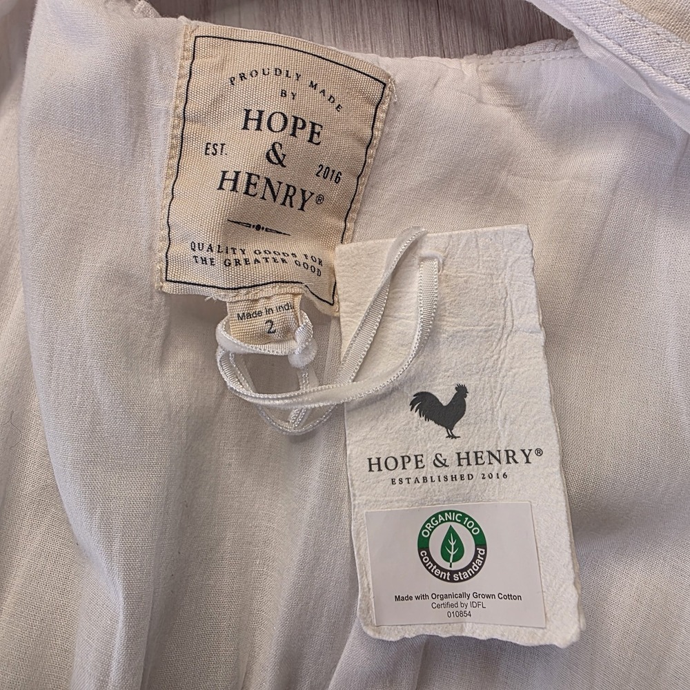 Hope & Henry Women's 2 White Linen Ruffle Dress Organic Cotton Lined Boho NWT - Picture 5 of 10